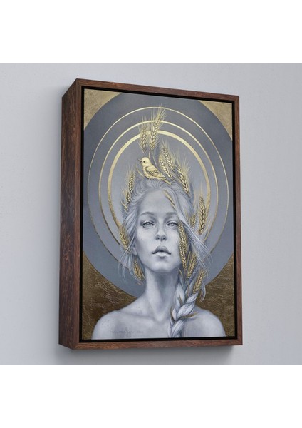 Altın Çerçeveli Altın Detayları Ile Güzel Kadın Duvar Tablosu fırsatları