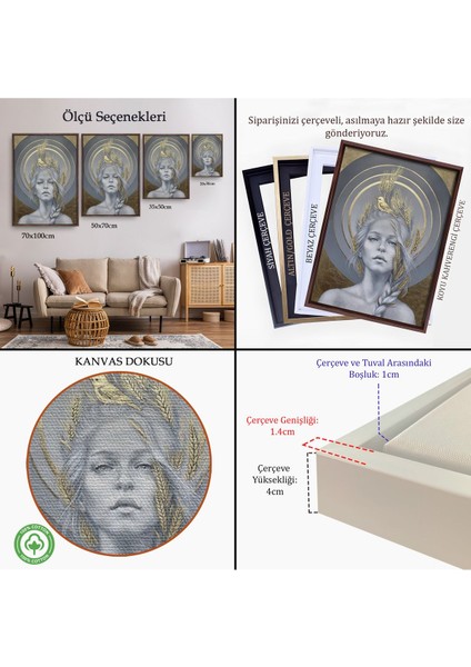 Altın Çerçeveli Altın Detayları Ile Güzel Kadın Duvar Tablosu indirimleri
