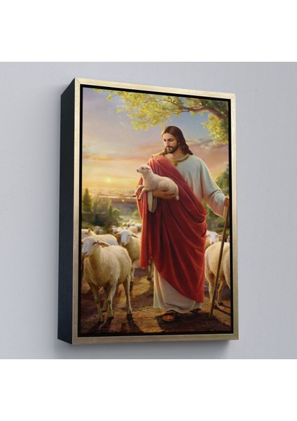 Kahverengi Çerçeveli Isa Kuzu ile Isa Mesih Kayıp Kuzu Kanvas Tablo, Kilise Duvar Sanatı Süslemeleri fiyatları