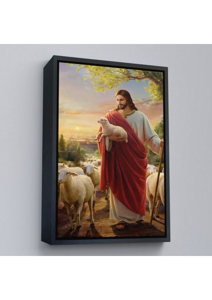 Kahverengi Çerçeveli Isa Kuzu ile Isa Mesih Kayıp Kuzu Kanvas Tablo, Kilise Duvar Sanatı Süslemeleri modelleri