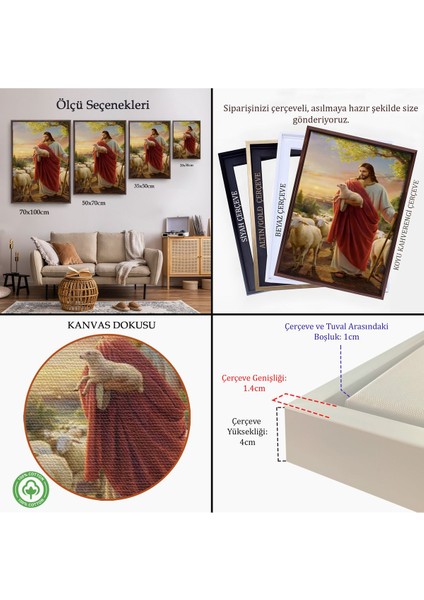 Kahverengi Çerçeveli Isa Kuzu ile Isa Mesih Kayıp Kuzu Kanvas Tablo, Kilise Duvar Sanatı Süslemeleri indirimleri