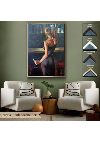 Altın Çerçeveli Sarı Saçlı Kadın Kanvas Tablo