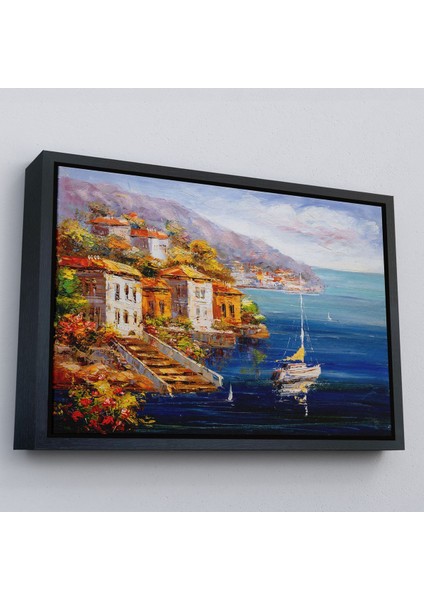 Altın Çerçeveli Yunanistan Harbor View Manzaralı Yağlıboya Görünüm Dekoratif Kanvas Duvar Tablosu fiyatları