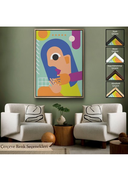 Altın Çerçeveli Ikonik Pop Art Asyalı Kadın Tablosu