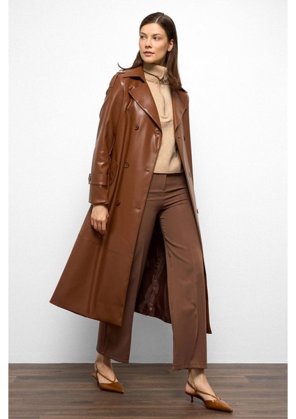 Apolet Detaylı Kruvaze Deri Trençkot Taba 6756 fiyatları