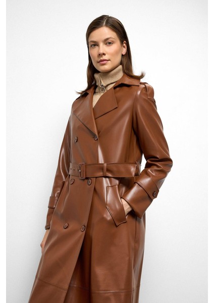 Apolet Detaylı Kruvaze Deri Trençkot Taba 6756 fırsatları