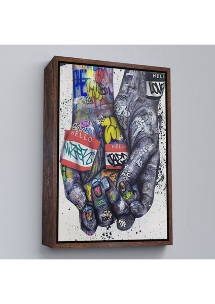 Beyaz Çerçeveli Banksy Tarzı Kanvas Duvar Sanatı, Graffiti El Duvar Posteri Kanvas Tablo fiyatları