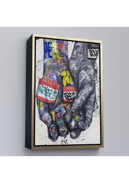 Beyaz Çerçeveli Banksy Tarzı Kanvas Duvar Sanatı, Graffiti El Duvar Posteri Kanvas Tablo modelleri