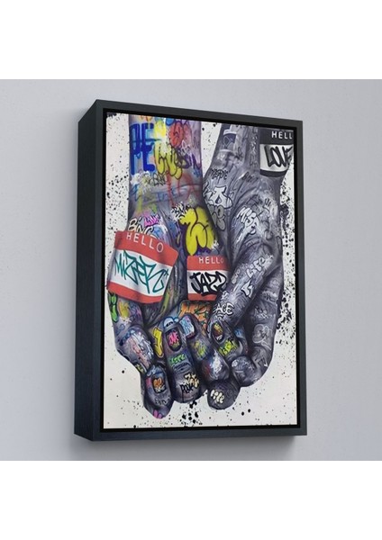 Beyaz Çerçeveli Banksy Tarzı Kanvas Duvar Sanatı, Graffiti El Duvar Posteri Kanvas Tablo fırsatları
