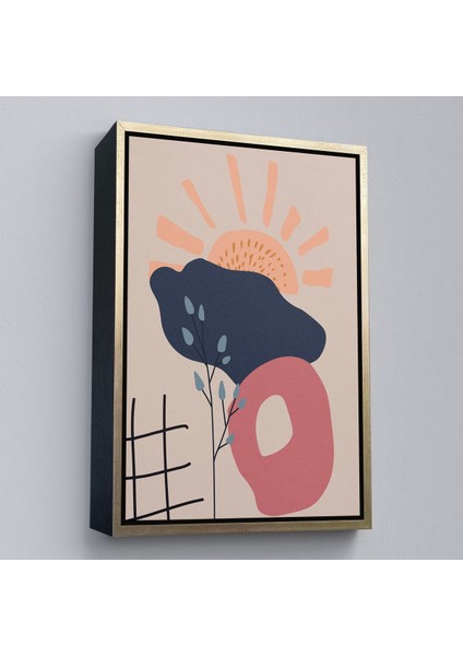 Altın Çerçeveli Soyut Güneş Tablosu