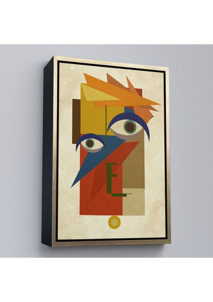 Altın Çerçeveli Renkli Soyut Kadın Tablosu