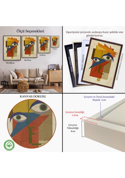 Altın Çerçeveli Renkli Soyut Kadın Tablosu indirimleri