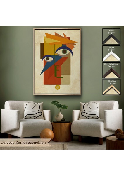 Altın Çerçeveli Renkli Soyut Kadın Tablosu