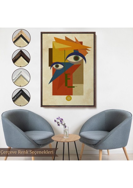 Altın Çerçeveli Renkli Soyut Kadın Tablosu