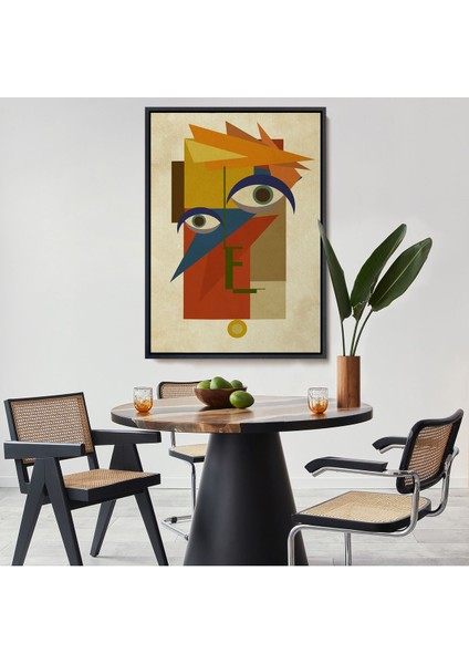 Altın Çerçeveli Renkli Soyut Kadın Tablosu