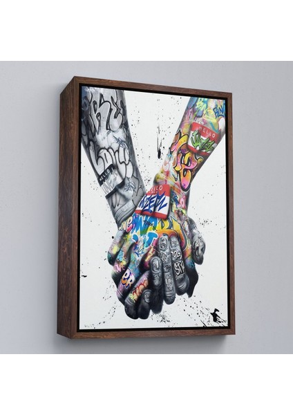 Beyaz Çerçeveli Graffiti El Duvar Posteri, El Ele Tutarak Duvar Sanatı Kanvas Tablo fiyatları