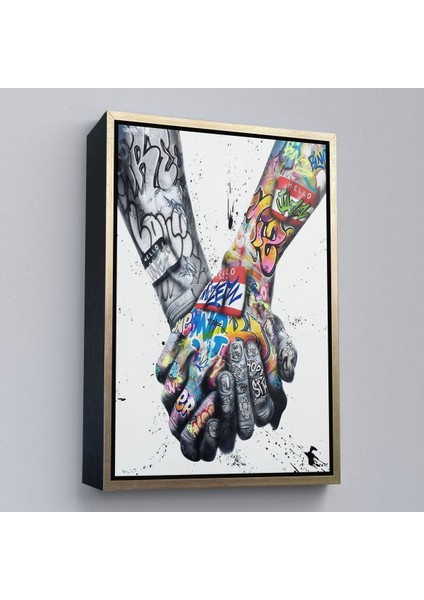 Beyaz Çerçeveli Graffiti El Duvar Posteri, El Ele Tutarak Duvar Sanatı Kanvas Tablo modelleri
