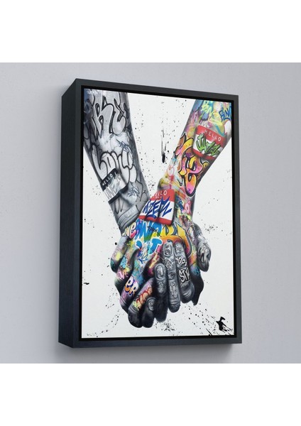 Beyaz Çerçeveli Graffiti El Duvar Posteri, El Ele Tutarak Duvar Sanatı Kanvas Tablo fırsatları