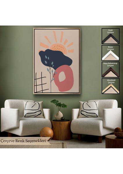 Altın Çerçeveli Soyut Güneş Tablosu