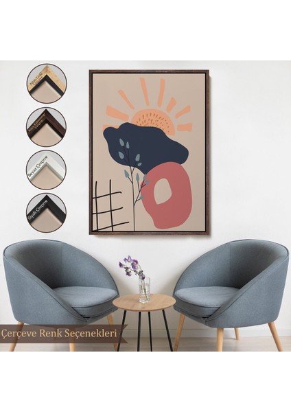 Altın Çerçeveli Soyut Güneş Tablosu