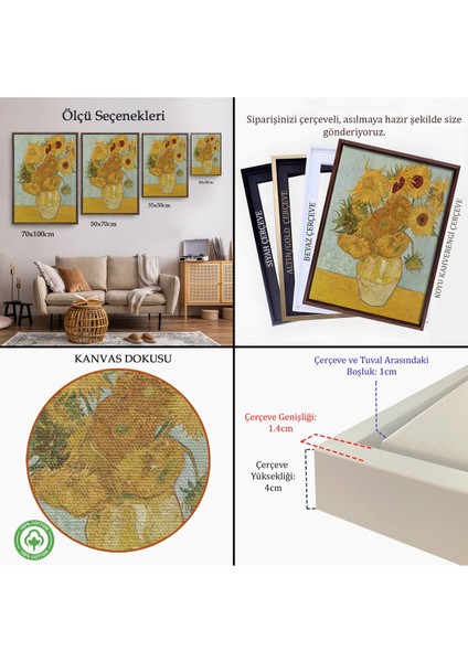 Beyaz Çerçeveli Vincent Van Gogh Ayçiçekleri Isimli Eseri Kanvas Tablo indirimleri