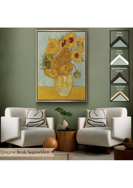 Beyaz Çerçeveli Vincent Van Gogh Ayçiçekleri Isimli Eseri Kanvas Tablo