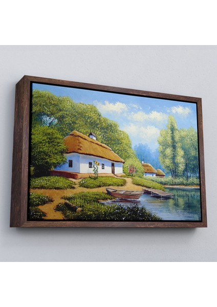 Çerçeveli Ukrayna Köy Evi Manzarası Yağlıboya Görünüm Dekoratif Kanvas Duvar TABLOSU-3663