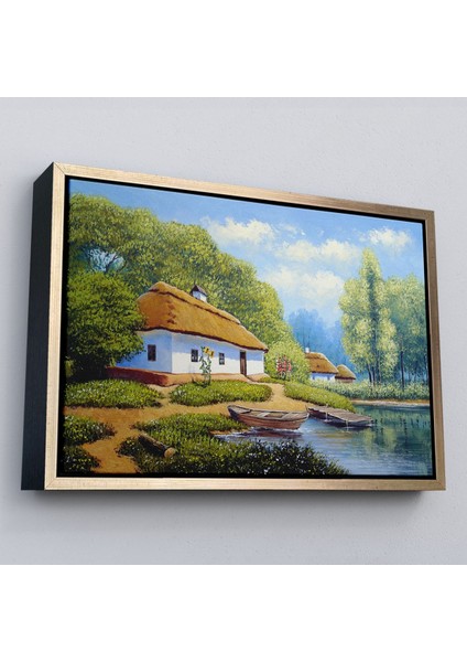 Çerçeveli Ukrayna Köy Evi Manzarası Yağlıboya Görünüm Dekoratif Kanvas Duvar TABLOSU-3663 fiyatları