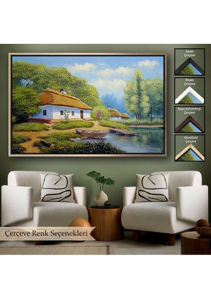 Çerçeveli Ukrayna Köy Evi Manzarası Yağlıboya Görünüm Dekoratif Kanvas Duvar TABLOSU-3663