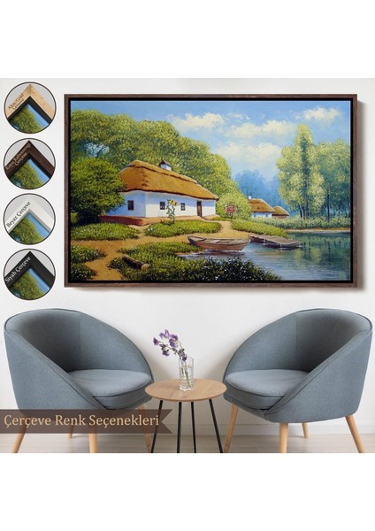 Çerçeveli Ukrayna Köy Evi Manzarası Yağlıboya Görünüm Dekoratif Kanvas Duvar TABLOSU-3663