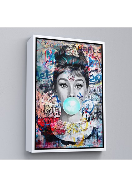 Beyaz Çerçeveli Audrey Hepburn Graffiti Pop Art Duvar Tablosu