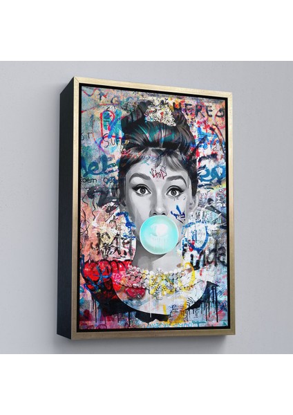 Beyaz Çerçeveli Audrey Hepburn Graffiti Pop Art Duvar Tablosu modelleri