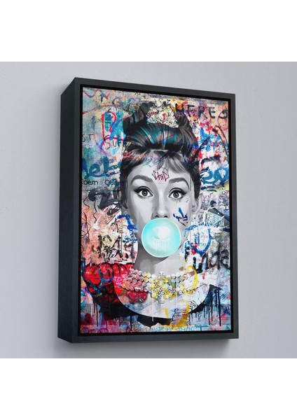 Beyaz Çerçeveli Audrey Hepburn Graffiti Pop Art Duvar Tablosu fırsatları