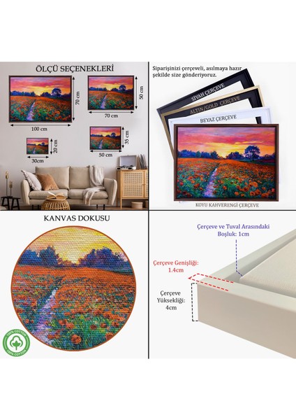 Beyaz Çerçeveli Haşhaş Tarlasının Yağlı Boya Tablosu indirimleri