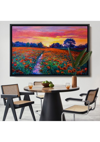 Beyaz Çerçeveli Haşhaş Tarlasının Yağlı Boya Tablosu