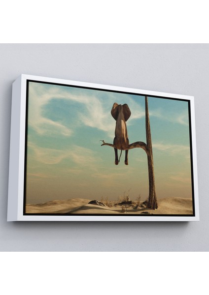 Siyah Çerçeveli Ağaç Dalında Oturan Fil Dekoratif Kanvas Tablo fiyatları