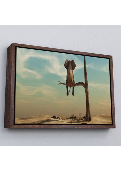 Siyah Çerçeveli Ağaç Dalında Oturan Fil Dekoratif Kanvas Tablo modelleri