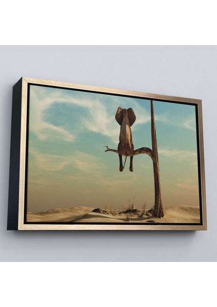 Siyah Çerçeveli Ağaç Dalında Oturan Fil Dekoratif Kanvas Tablo fırsatları