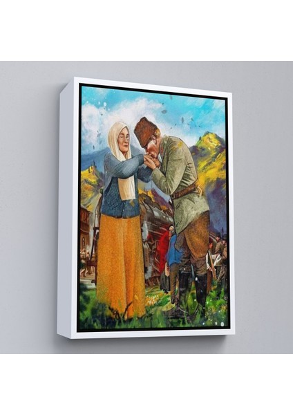 Siyah Çerçeveli Atatürk Annesi Zübeyde Hanımın Elini Öperken Duvar Tablosu fiyatları