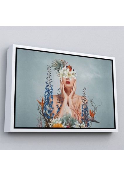 Siyah Çerçeveli Çiçekler Içindeki Güzel Kadın Portresi Kanvas Tablo fiyatları