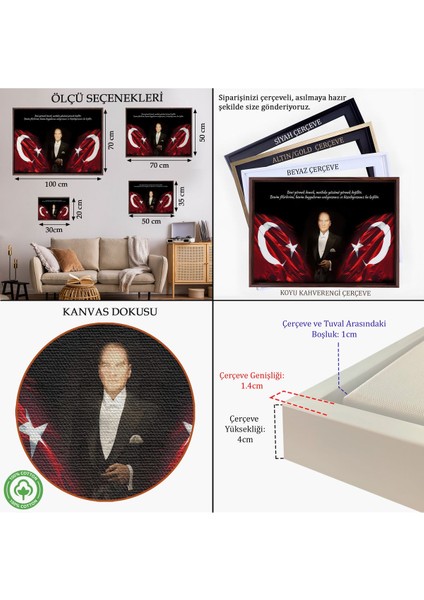 Kahverengi Çerçeveli Beni Görmek Demek, Mutlaka Yüzümü Görmek Demek Değilidir Yazılı Atatürk Tablosu indirimleri