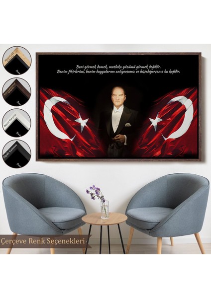 Kahverengi Çerçeveli Beni Görmek Demek, Mutlaka Yüzümü Görmek Demek Değilidir Yazılı Atatürk Tablosu