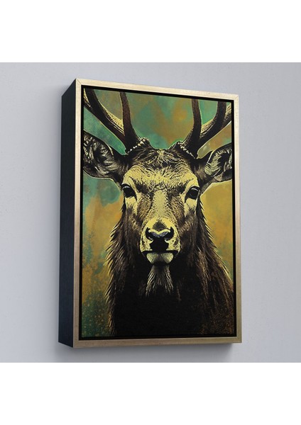 Altın Çerçeveli Iri Geyik Kafası Tablosu