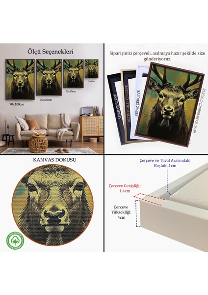 Altın Çerçeveli Iri Geyik Kafası Tablosu indirimleri