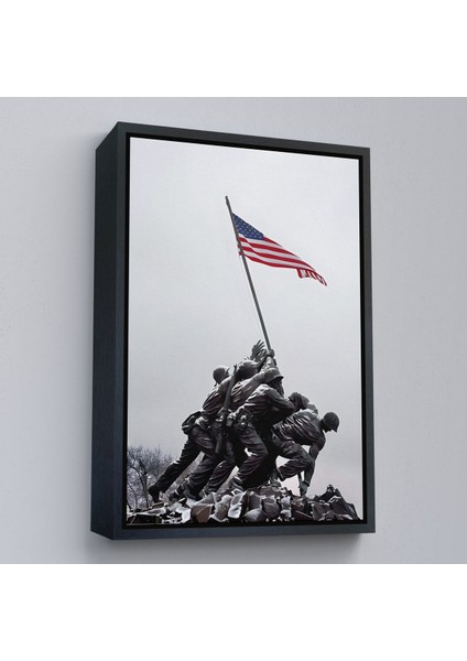 Siyah Çerçeveli Amerika Bayrağı Diken Askerler Dekoratif Duvar Tablosu