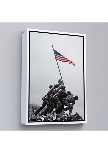 Siyah Çerçeveli Amerika Bayrağı Diken Askerler Dekoratif Duvar Tablosu fiyatları
