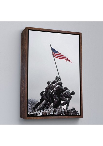 Siyah Çerçeveli Amerika Bayrağı Diken Askerler Dekoratif Duvar Tablosu modelleri