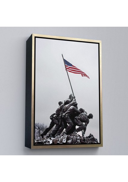 Siyah Çerçeveli Amerika Bayrağı Diken Askerler Dekoratif Duvar Tablosu fırsatları