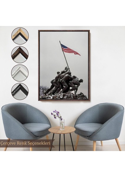 Siyah Çerçeveli Amerika Bayrağı Diken Askerler Dekoratif Duvar Tablosu