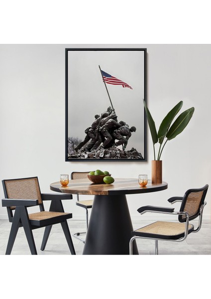 Siyah Çerçeveli Amerika Bayrağı Diken Askerler Dekoratif Duvar Tablosu